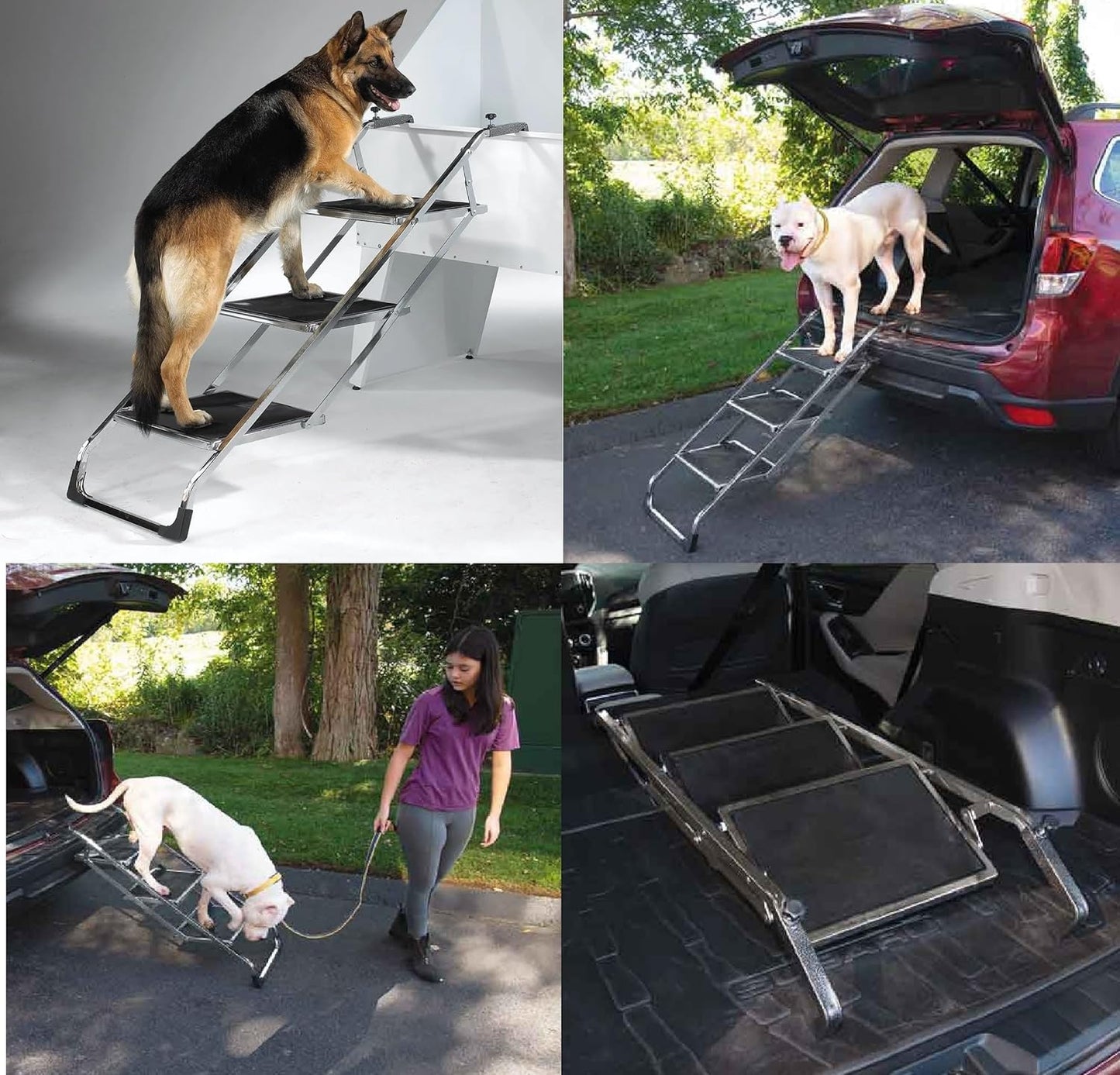 Steel Pet Stairs Heavy Duty Dog Travel or Grooming Assist Rubber Non-Skid Treads (1, Portable Pet Ramp Stairs)