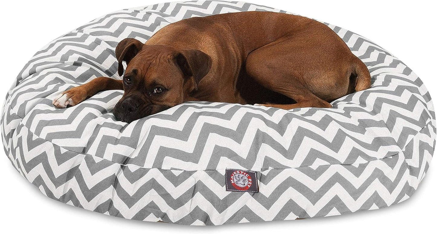Gray Chevron Large Round Indoor Outdoor Pet Dog Bed With Removable Washable Cover By Majestic Pet Products
