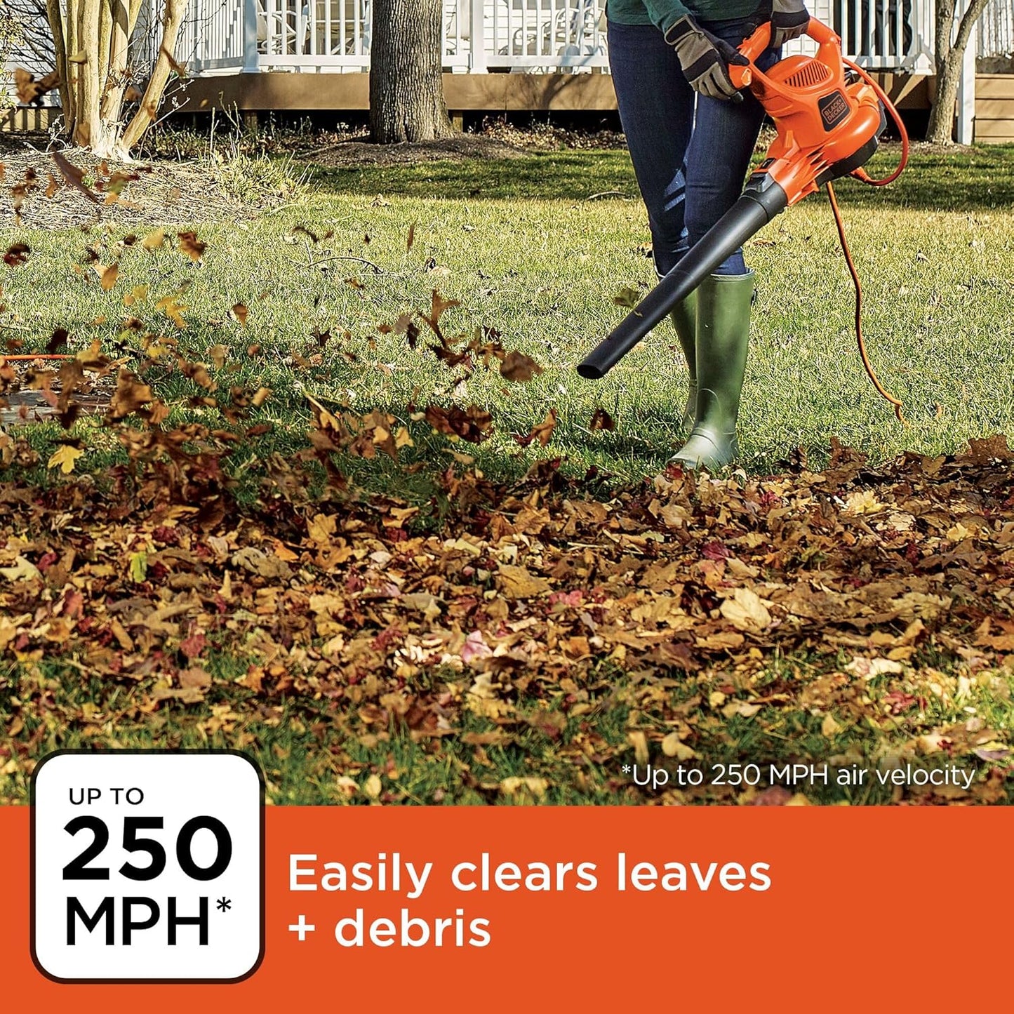 BLACK+DECKER Leaf Blower, Leaf Vacuum and Mulcher 3 in 1, Backpack Blowers for Lawn Care,250 mph Airflow, 400 cfm Delivery Power, Reusable Bag Included, Corded (BEBL7000)