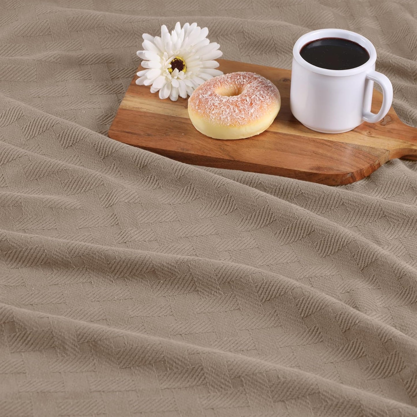 Superior Basketweave Cotton Blanket, Basket Weave Design, Soft, Comfy Cover for Bed, Bedding, Bedroom, Couch Throw, Lounging, Modern Boho Medium Weighted Blankets, Full/Queen, Khaki