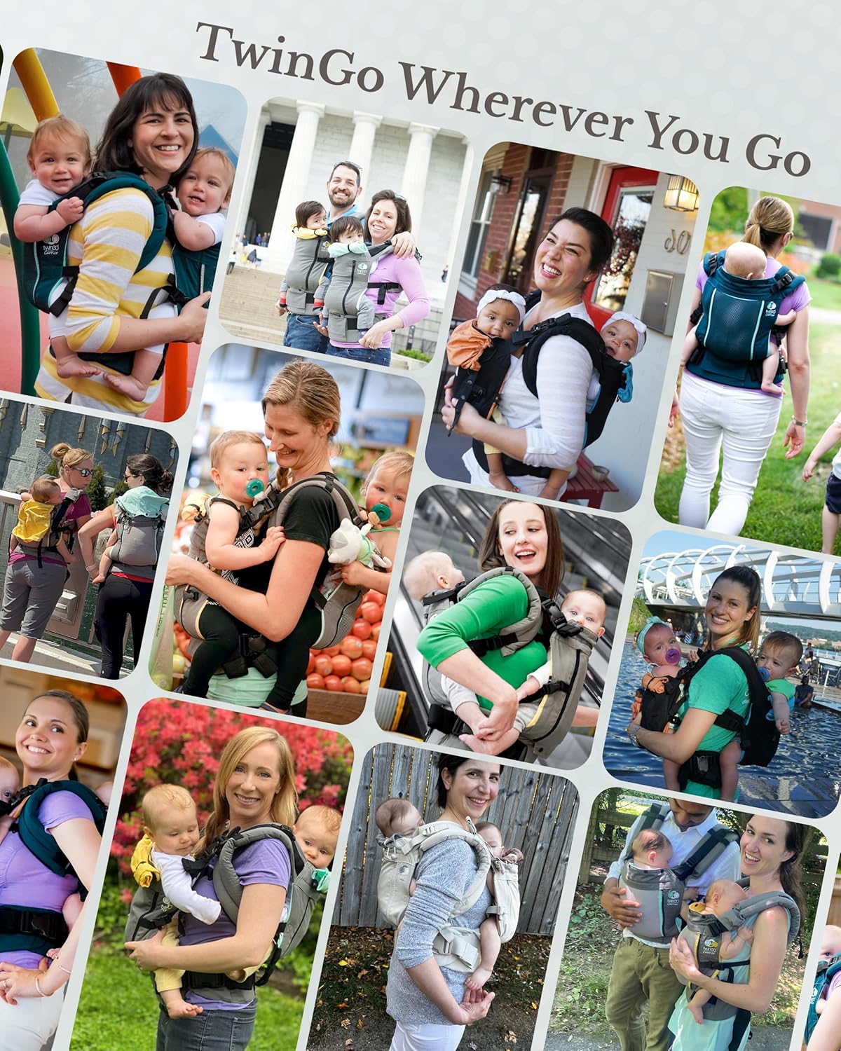 TwinGo Carrier - Breathable Twin Baby Carrier That Separates into 2 Baby Carriers, Adjustable Twin Carriers for Babies and Toddlers (10-45 lbs), Fits Adults XS-XXL - Air Model, Simply Neutral
