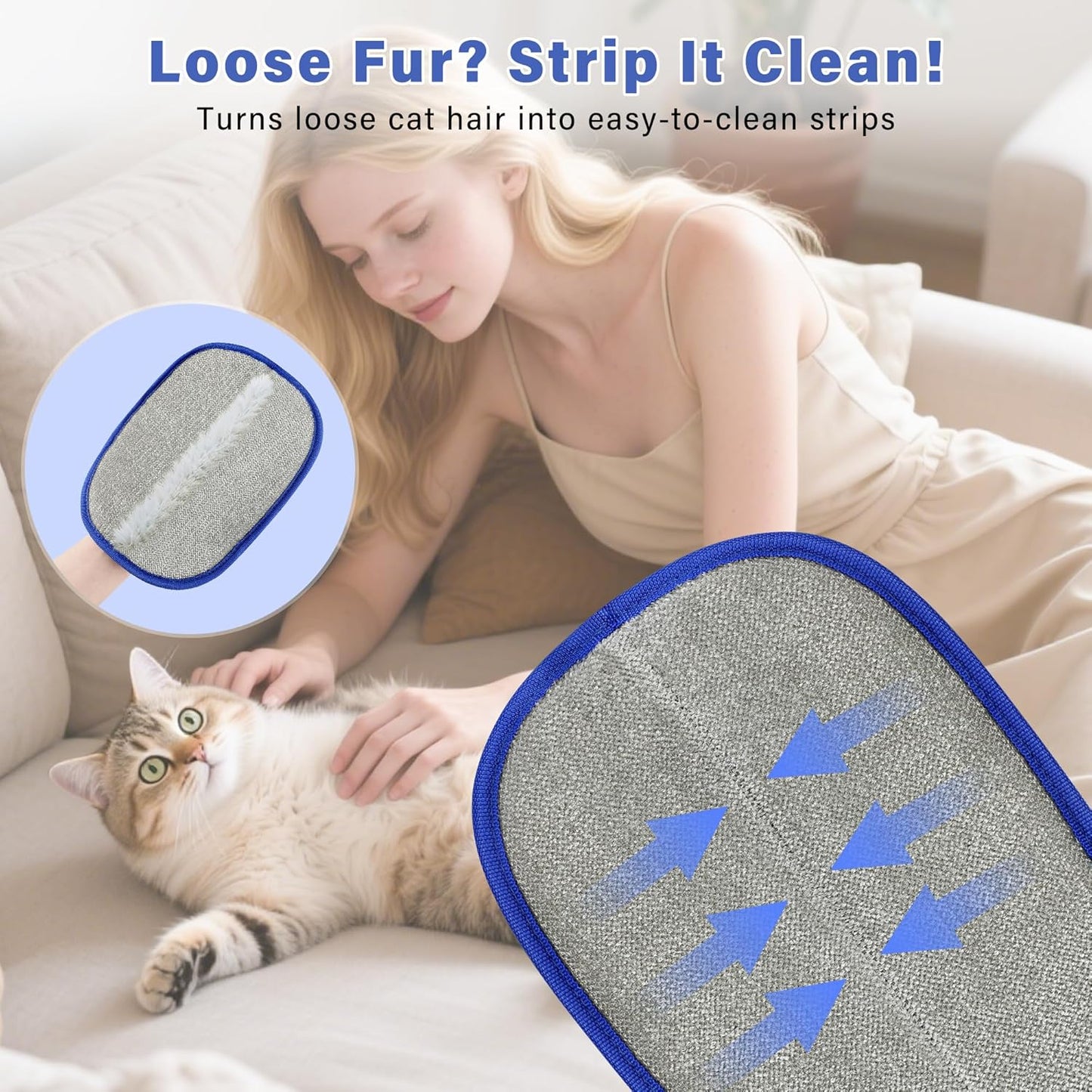 Pet-Hair-Removal-Glove 2PCS Cat & Dog Hair Remover Mitt for Couch, Furniture,Carpet,Car Seat Double-Sided-Pet-Grooming-Mitt Electrostatic-Remover-Fur-Cleaning-Glove Reusable Dog & Cat Deshedding Tool