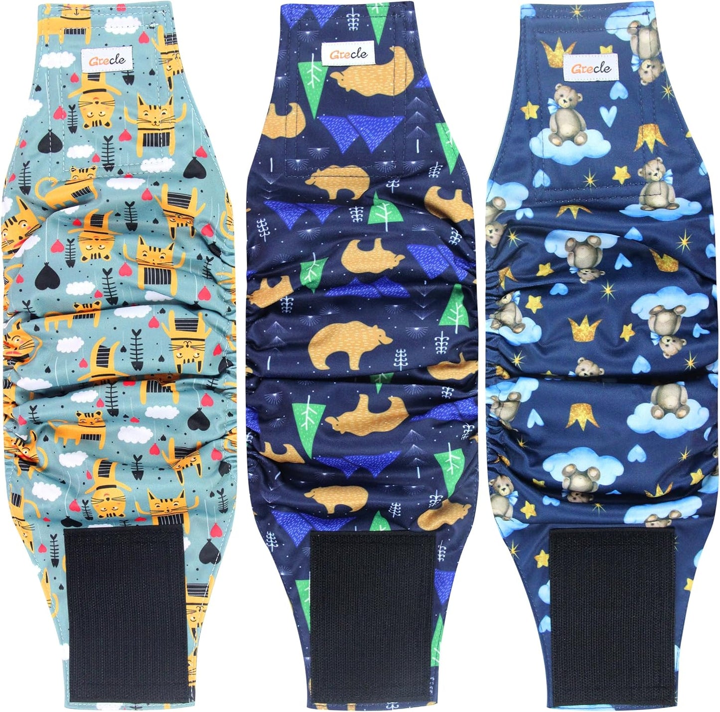 Reusable Dog Diapers Male 3Pcs, Premium Washable Belly Bands for Male Dogs Large, High Absorbing Male Dog Wraps for Doggie & Puppy in Incontinence, Excitable Urination and Training (Bear, L)