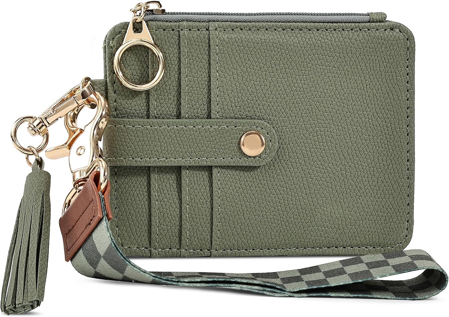 Stylish Wristlet Keychain Wallet for Women - Slim Design Credit Card Holder w/ Plenty of Storage incl. Clear ID Window & Zipper Pocket - Easy Carry RFID Blocking Wallet w/ Tassel, Lanyard & Gold Rings