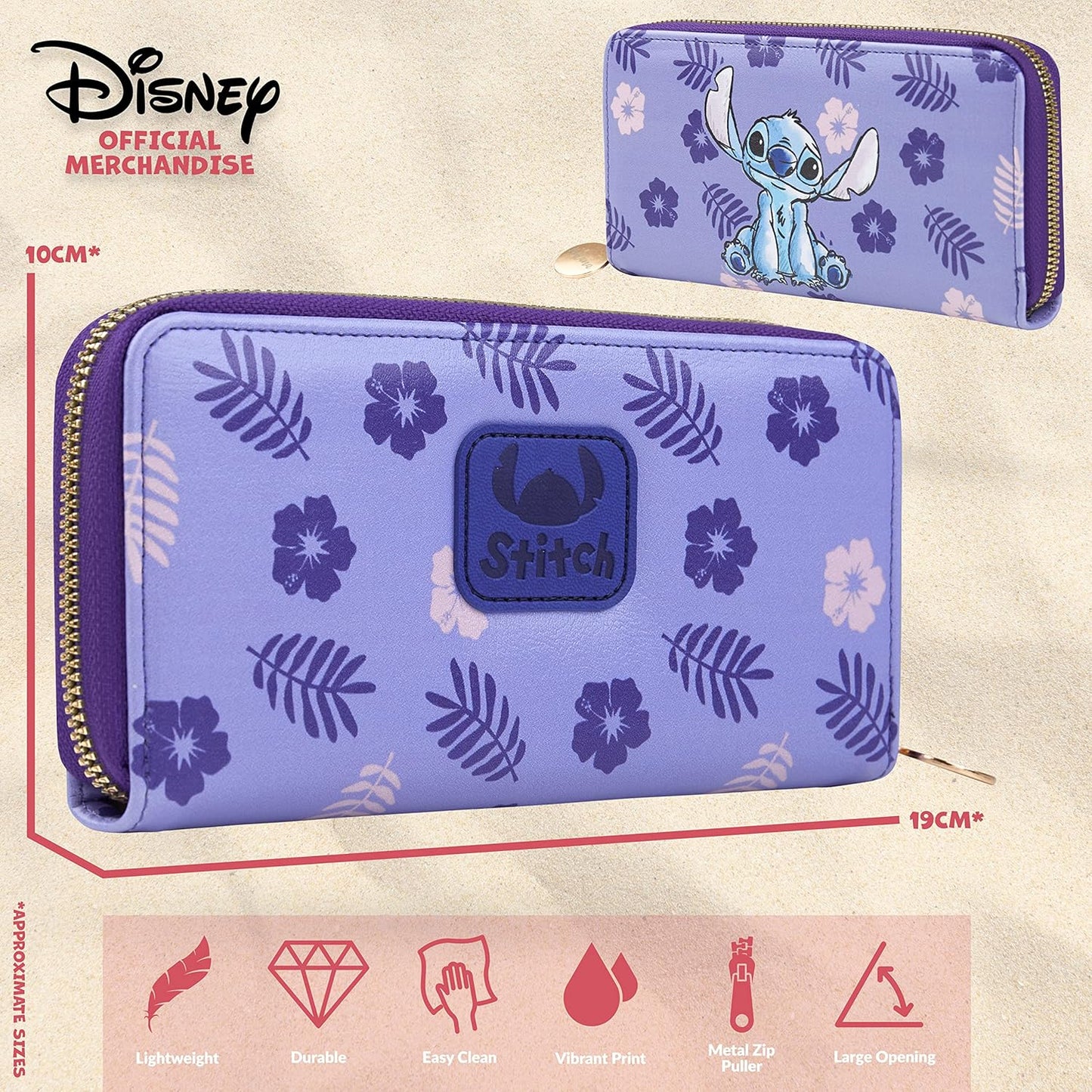 Disney Stitch Wallet Women Teenagers Girls Zip Around Card Cash Coin Purse Cute Clutch Wallet for Travel Work Gifts for Her (Purple Stitch)