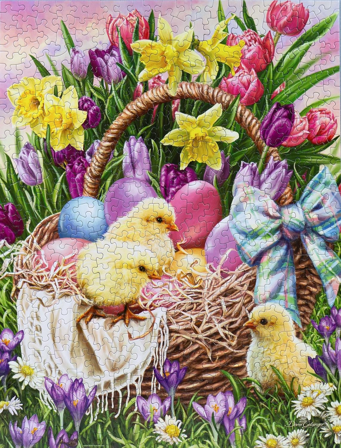 Springbok Basket Full of Spring 500 Piece Jigsaw Puzzle for Adults and Family - Easter Eggs and Chicks - Unique Cut Pieces - Made in USA