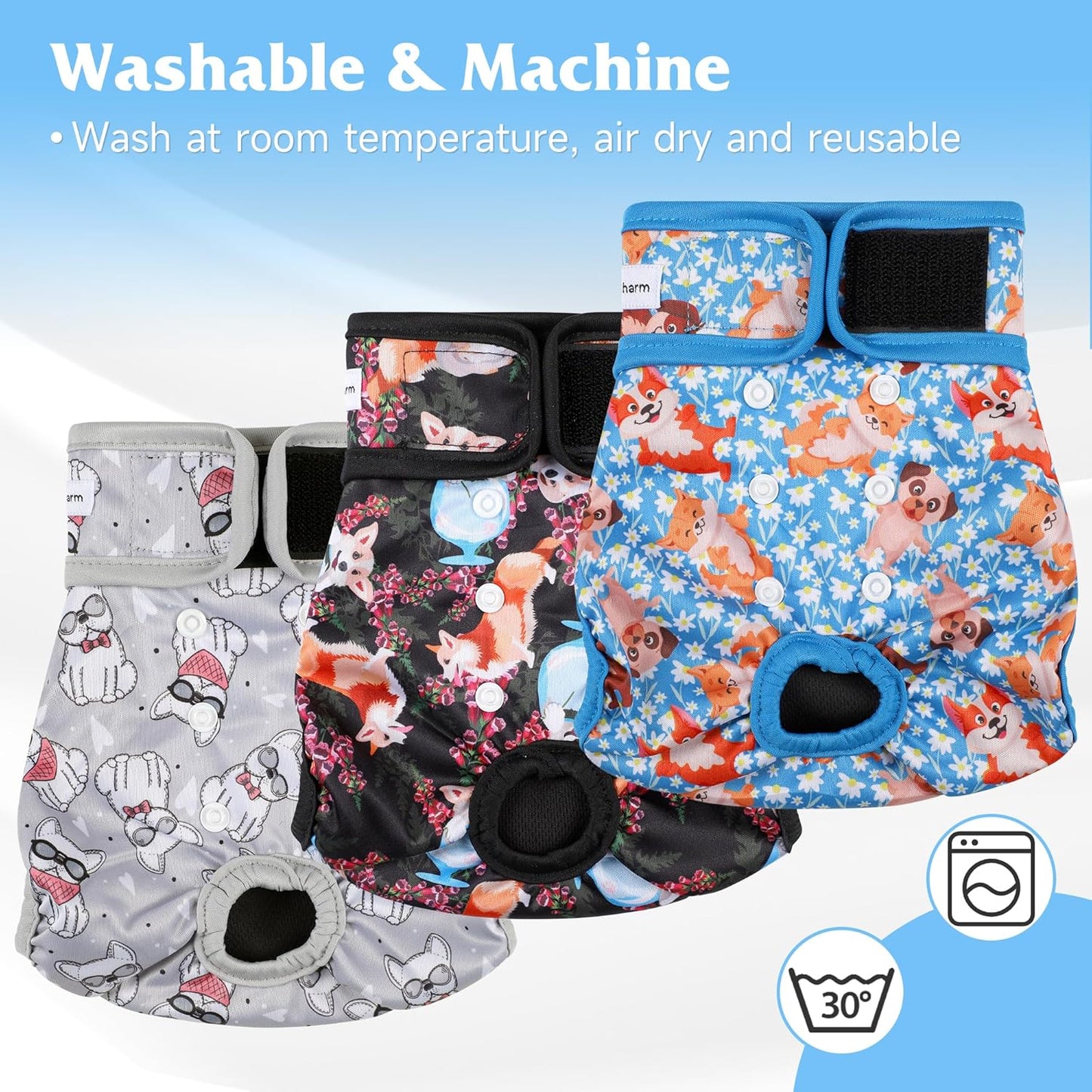 Reusable Female Dog Diaper, Highly Absorbent Doggie Diapers for Female Dogs, Dog Diapers Large