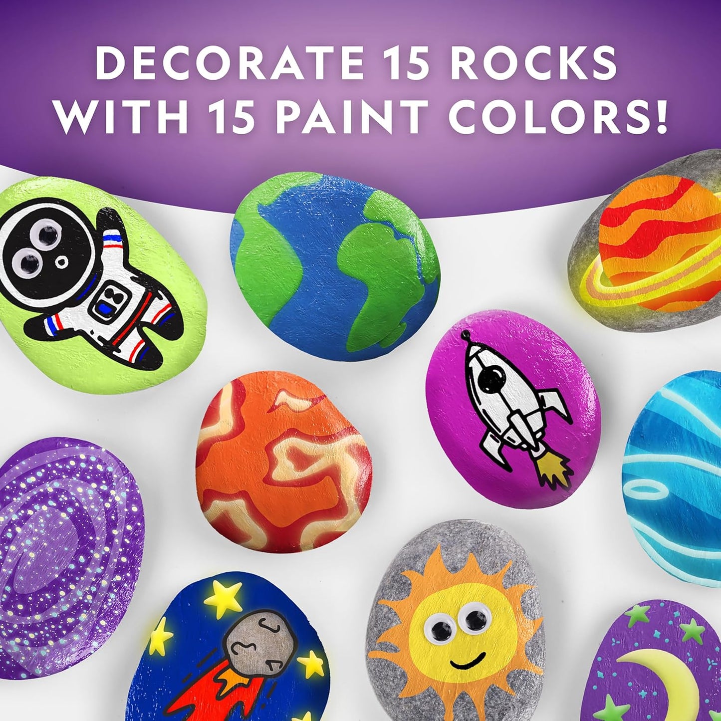 NATIONAL GEOGRAPHIC Glow in the Dark Rock Painting Kit - Arts & Crafts Kit for Kids, Decorate 15 River Rocks with 15 Paints & More Art Supplies, Outdoor Toys for Girls and Boys, Easter Basket Stuffers