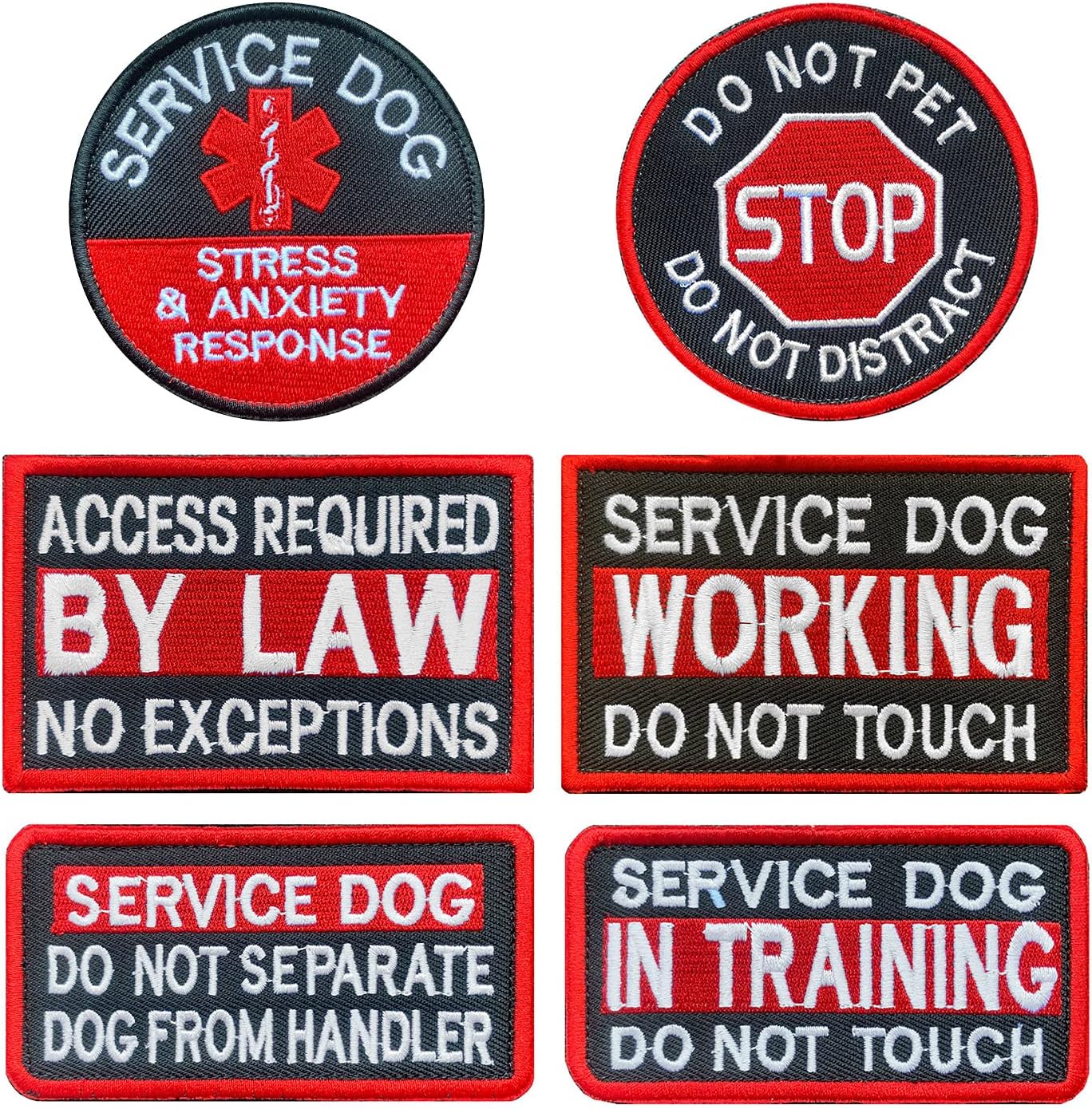 Antrix 6 Pcs Service Dog in Training Working Do Not Touch Pet Stress & Anxiety Response Access Required by Law Hook & Loop Service Dog Patch for Medium and Large Dogs Vests/Harness -Red