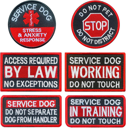 Antrix 6 Pcs Service Dog in Training Working Do Not Touch Pet Stress & Anxiety Response Access Required by Law Hook & Loop Service Dog Patch for Medium and Large Dogs Vests/Harness -Red