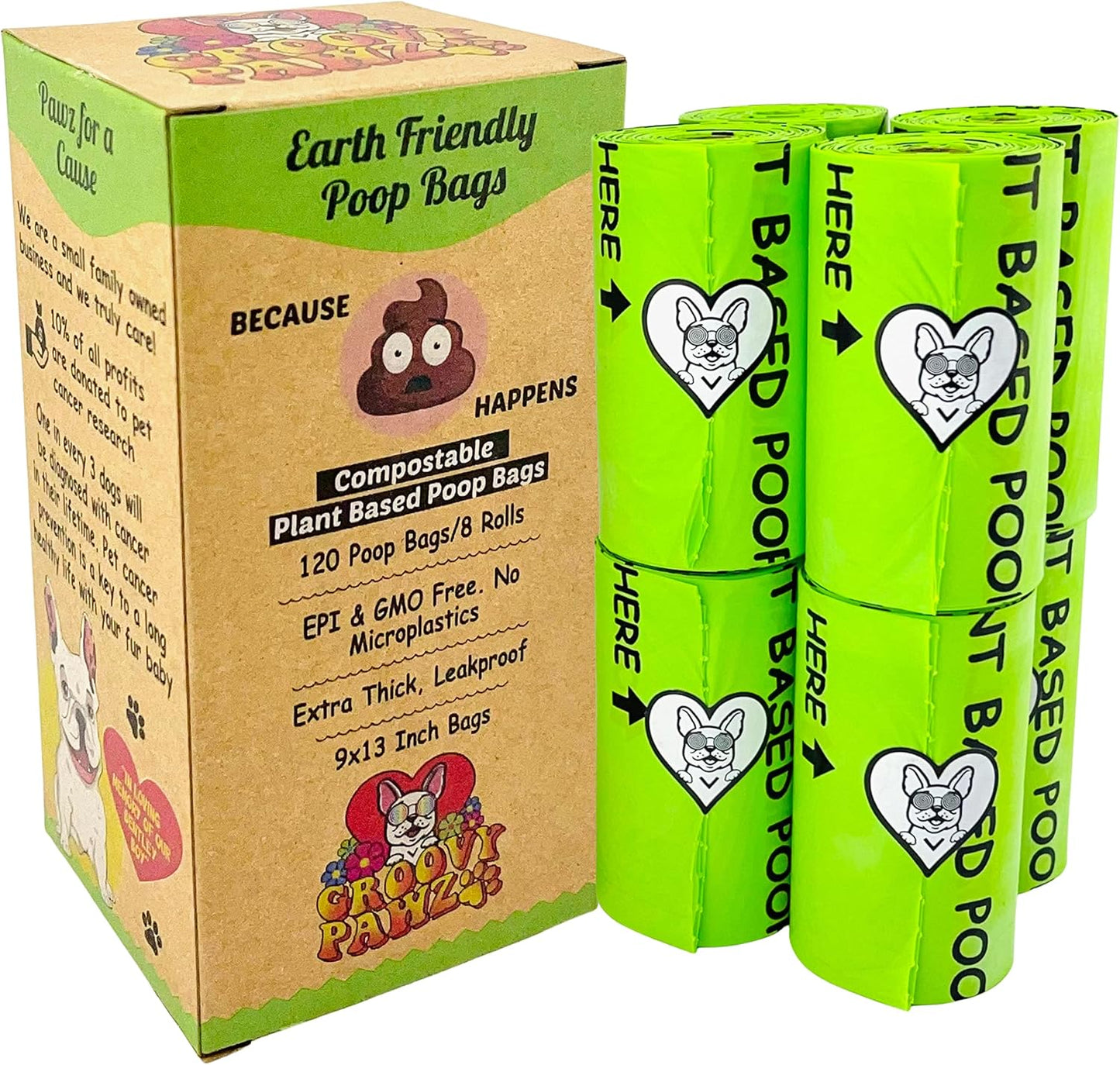 Certified Compostable Dog Poop Bags, 120 Count, Plant Based, Eco Friendly, Extra Strong, Leakproof, No Odor, Pet Supplies