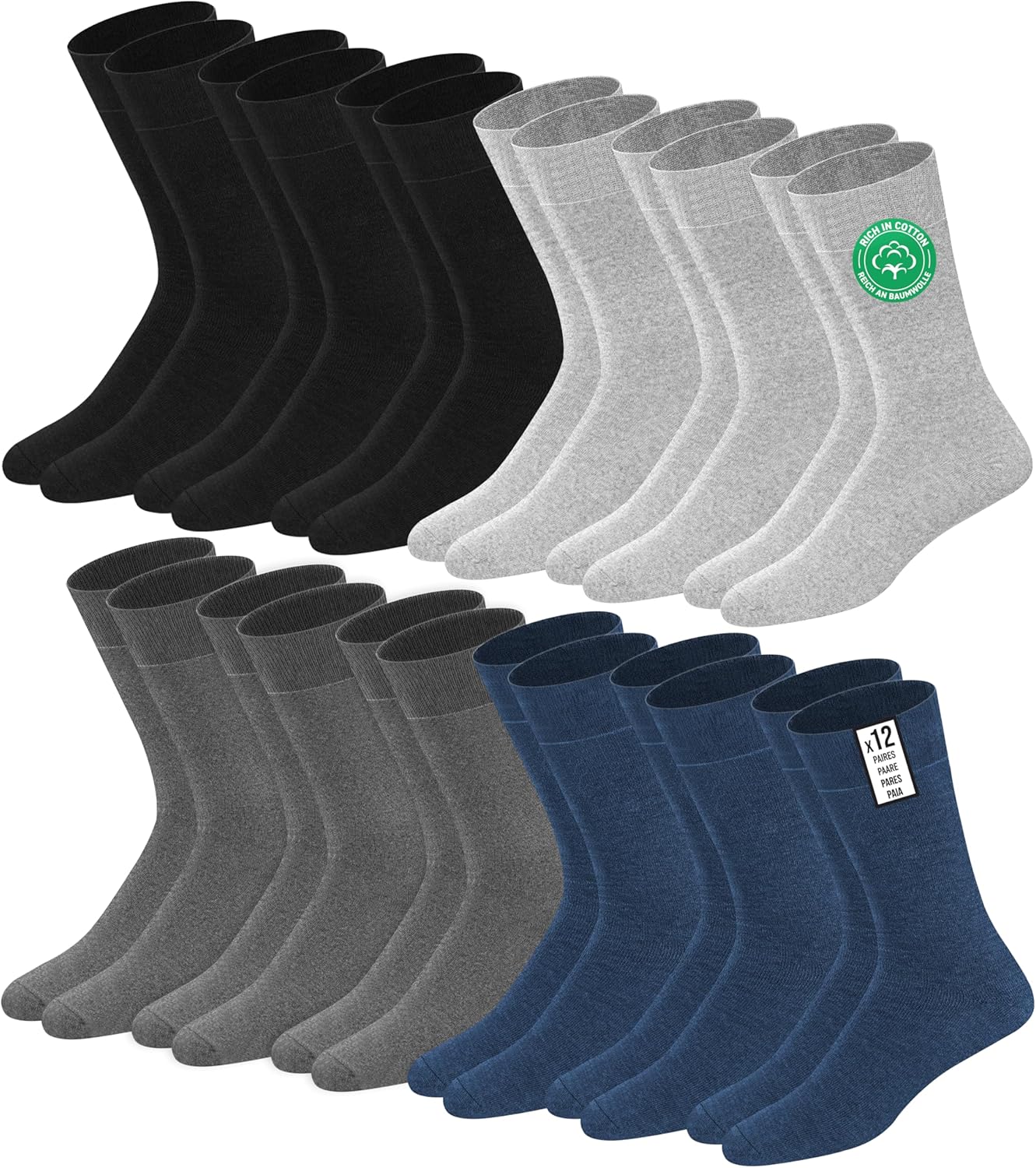 Men's Crew Socks, Pack of 12 Pairs