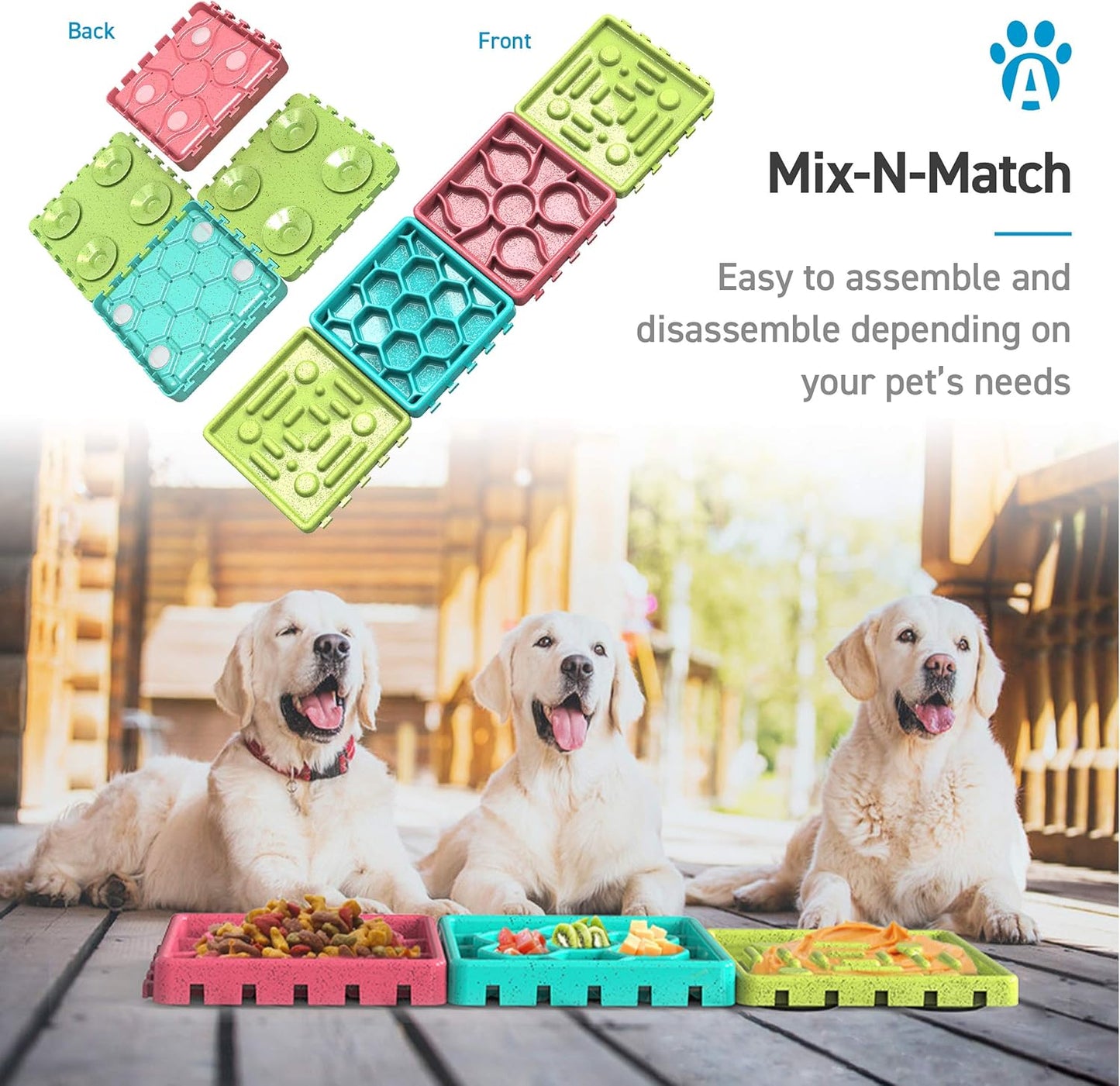 Any Pet Slow Feeding Mat - Tray, Slow Feeder Dog Bowls, Anxiety Relief Feeding Mat with Suction