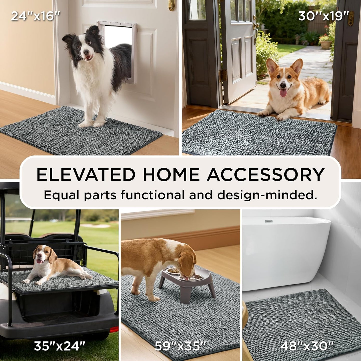 Bedsure Dog Door Mat for Muddy Paws, High-Low Absorbent Chenille Indoor Entrance Mud Dirt Trapper Soak-Stopper, Machine Washable Non-Slip Entryway Rug for Pets, 30"x19" Grey