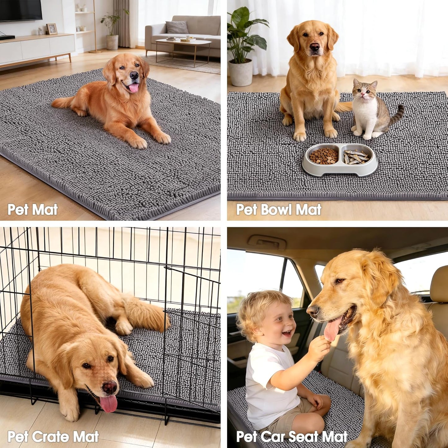 Super Absorbent Dog Door Mat for Muddy Paws, 72"x36" Dirt Trapper Non-Slip Chenille Mat for Mud Dogs, Machine Washable Quick Dry Indoor Entryway Rug, Grey