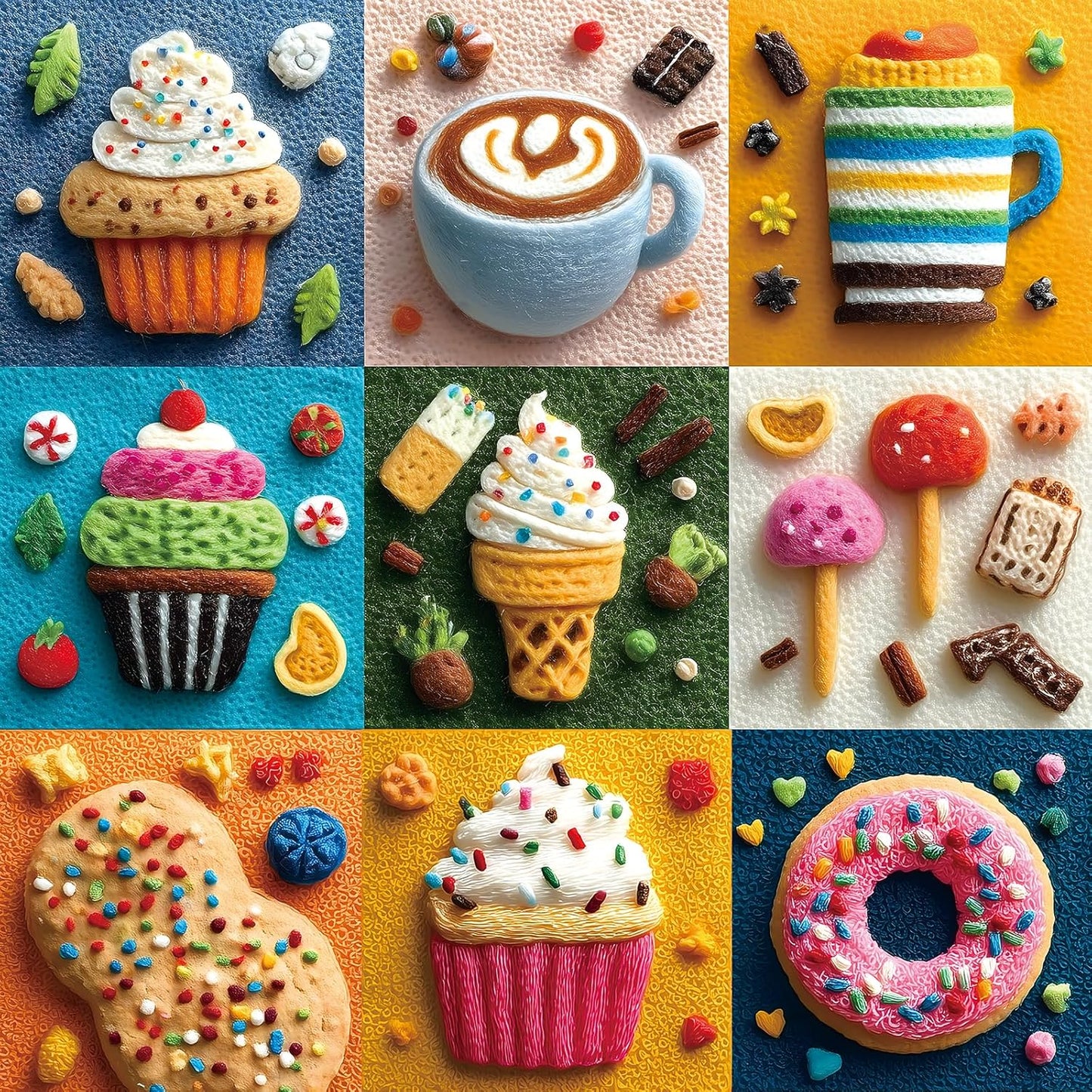 500 Piece Puzzle for Adult Embroidery Desserts Jigsaw Puzzle Cupcakes Coffee Ice Cream Donut Fabric Art Snacks Game Sweet Treats Puzzle with Letters on Back Challenging Gifts for Seniors & Families