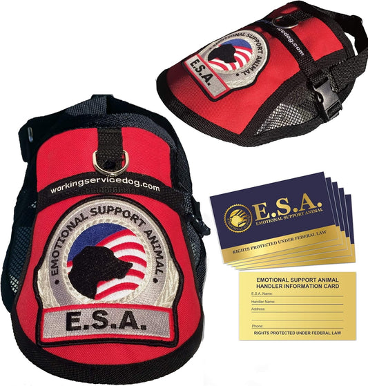 Premium Emotional Support Dog Vest | ESA Dog Vest | Mesh Cooling Panel | Emotional Support Animal Harness | Includes 5 Federal Law ESA Handout Cards (14" - 17" Girth, Red)