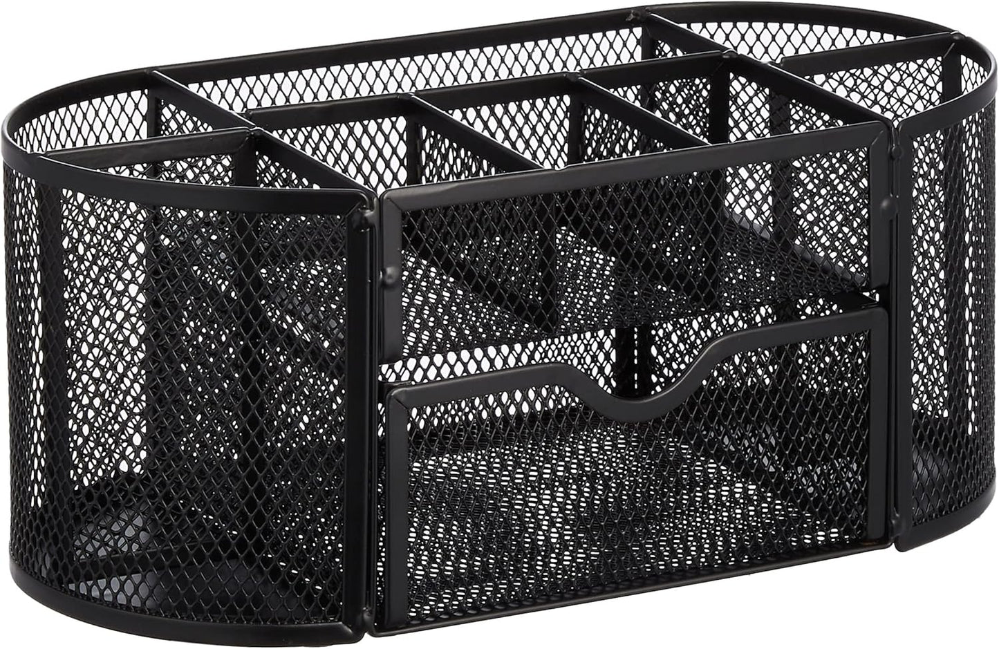 Amazon Basics Mesh Desk Organizer with Pen Holder, Pullout Drawer and Office Caddy Storage, 9.25" x 4.53" x 3.94", Black