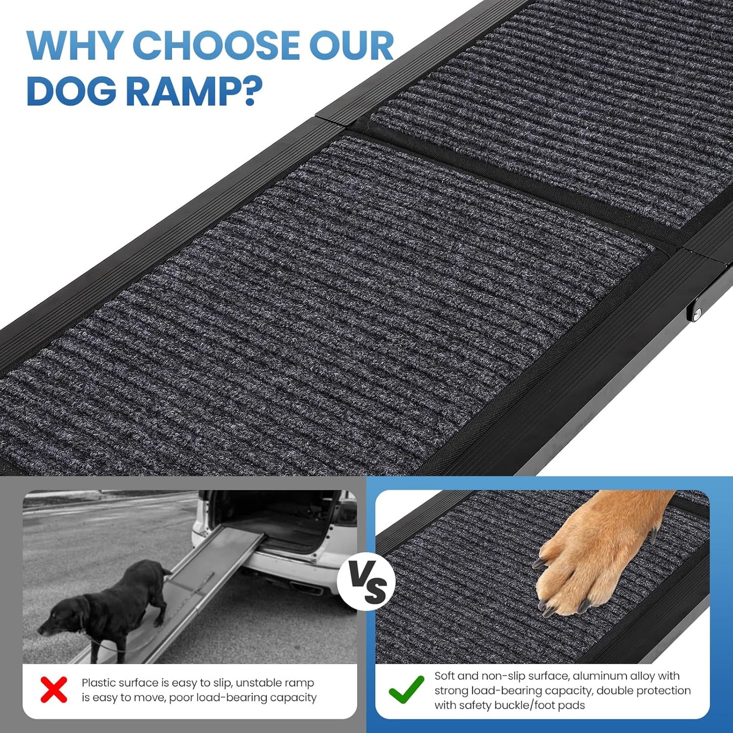 Dollate 71" Long Dog Ramp for Car,17" Wide Foldable Dog Ramps for Large Pet with Non-Slip Rug Surface,Up to 250 LBS for Car, SUV & Truck-L