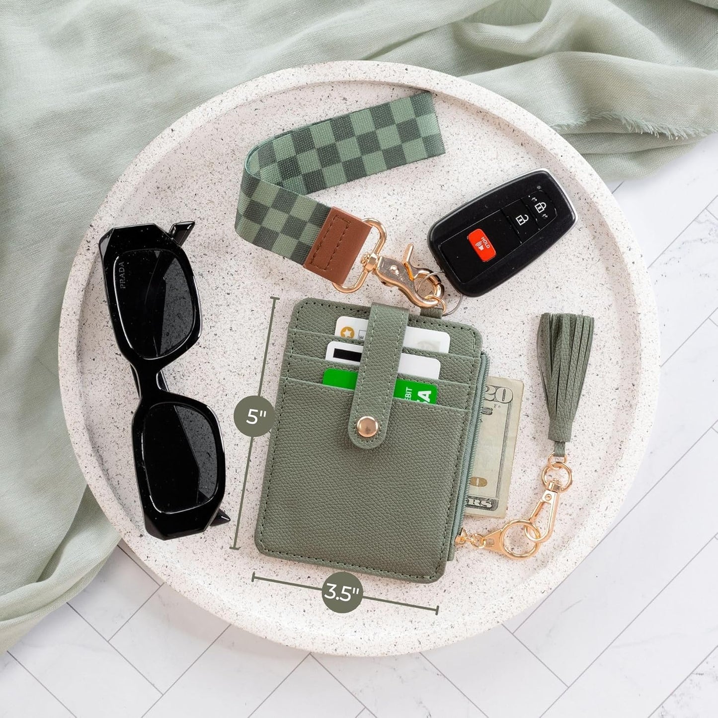 Stylish Wristlet Keychain Wallet for Women - Slim Design Credit Card Holder w/ Plenty of Storage incl. Clear ID Window & Zipper Pocket - Easy Carry RFID Blocking Wallet w/ Tassel, Lanyard & Gold Rings