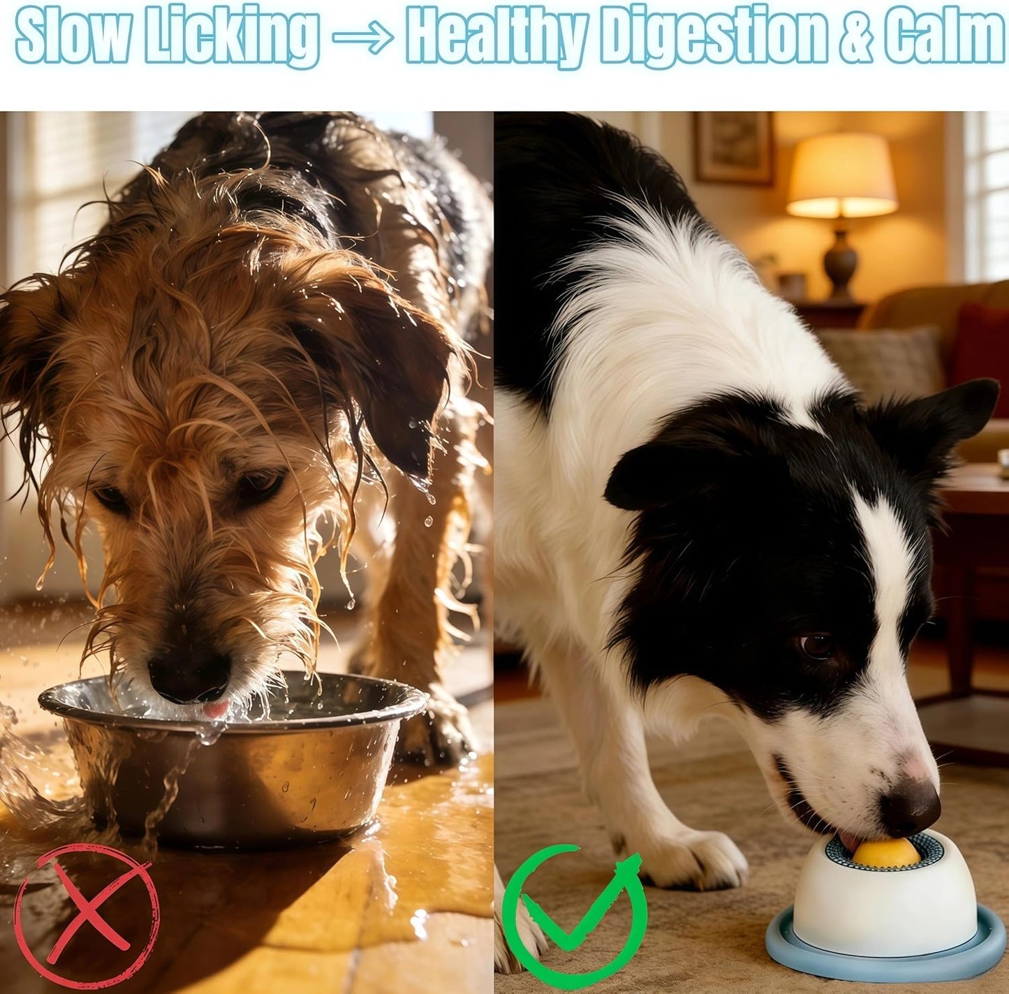 Dog Slow Feeder Bowl with Lick Ball - Durable Licking Toy for Anxiety, Mess-Free Liquid Treats, Easy Clean Bowl for Fast Eating Dogs & Cats (Blue)