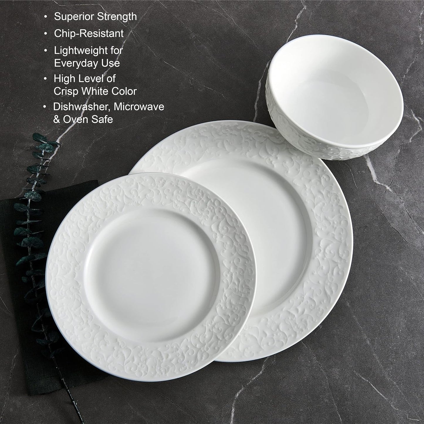 Mikasa Crown White Chip Resistant 18 Piece Dinnerware Set, Service for 6