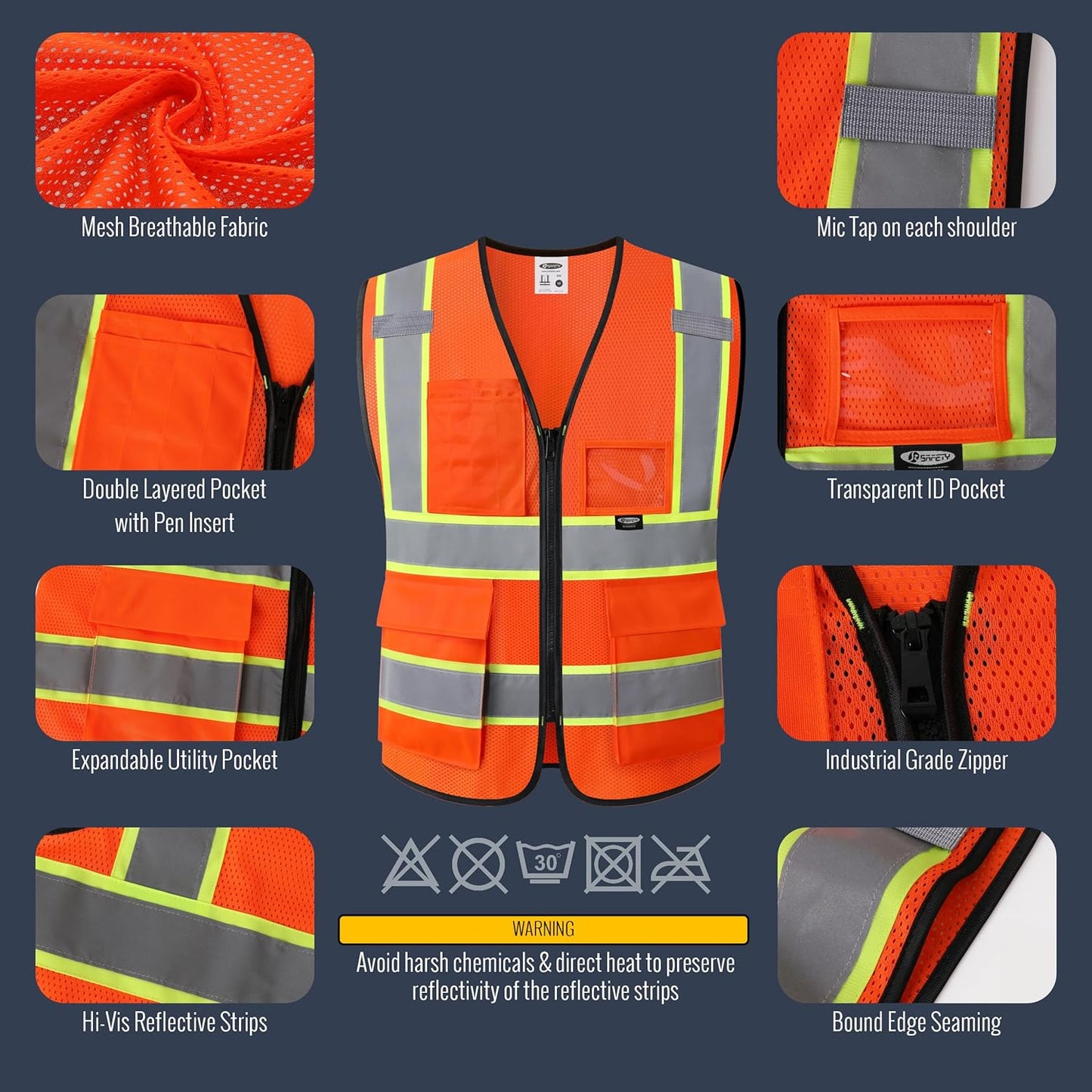 JKSafety Safety Vest for men women Hi Vis Vest with Pockets and Zipper Class 2 High Visibility Meet ANSI Standard（BX320