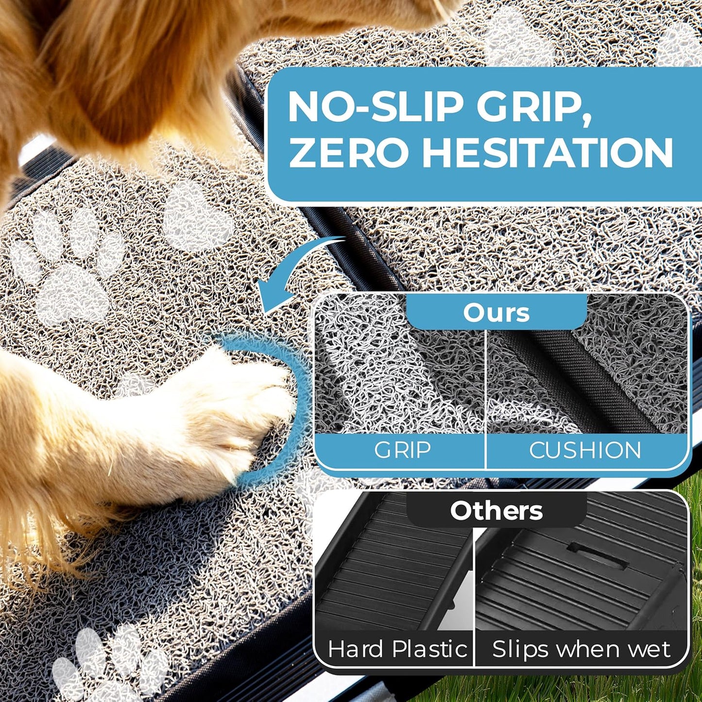 Dog Ramp for Car, SUV & Truck, 71" Long x 20" Wide, Extra Side-Strap Stability System, Non-Slip Quad-Fold Pet Ramp for Large Dogs, 250 lb Capacity (Paw Print Design)