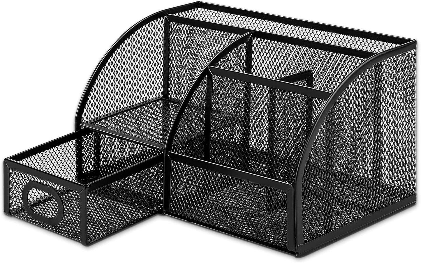 Amazon Basics Pen Holder and Desk Organizer, Office Supplies Storage Caddy, 9.1" x 5.9" x 5.5", Black
