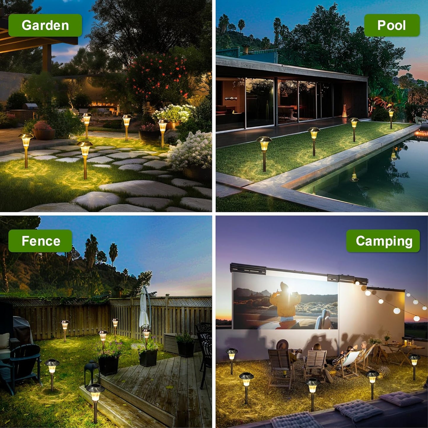GIGALUMI Solar Pathway Lights, 8 Pack Solar Light Outdoor Waterproof, Glass Stainless Steel Automatic Solar Landscape Lights for Patio, Yard, Lawn, Driveway, Walkway (Warm White)