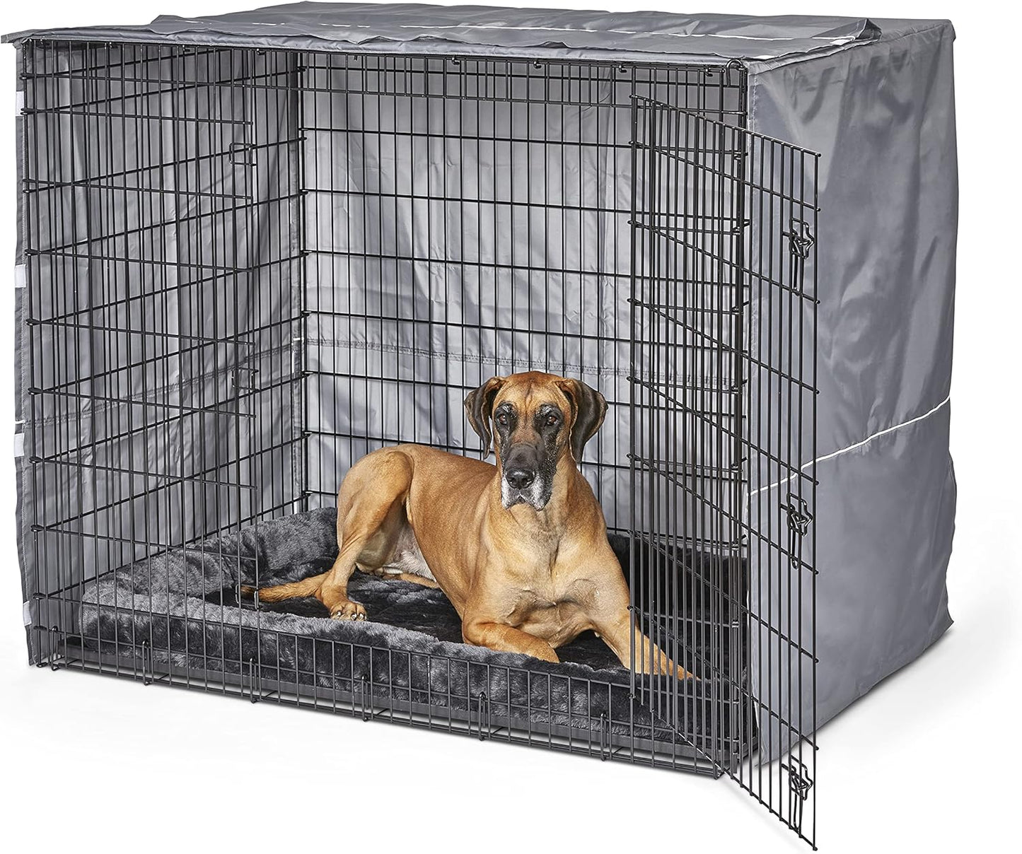 MidWest Homes for Pets XXL Dog Crate Cover, Polyester Privacy Kennel Cover Fits Most Giant 54-Inch Crates, Light Gray, Machine Washable, Reduces Barking & Chewing