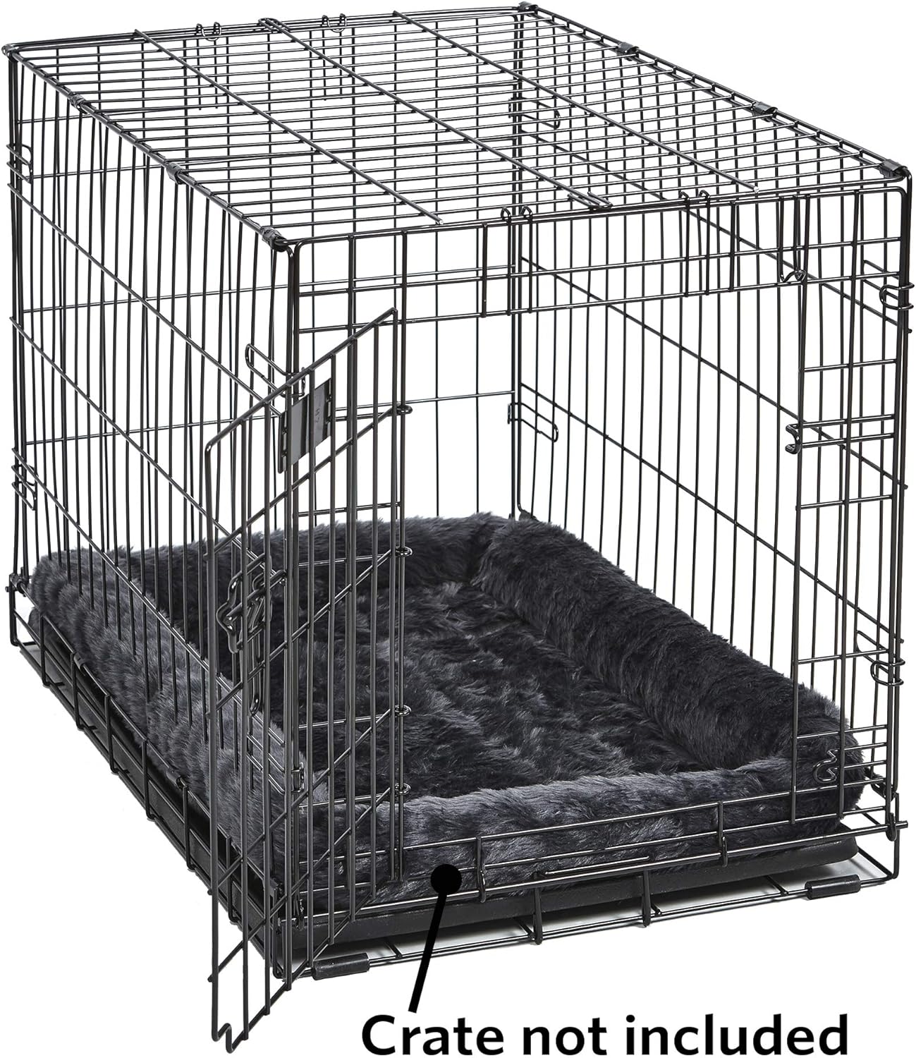 MidWest Homes for Pets Dog Bed – Gray Faux Fur Bolster, Ultra-Soft and Machine Washable, Fits 24-Inch Crates and Carriers, for Small Dogs and Cats