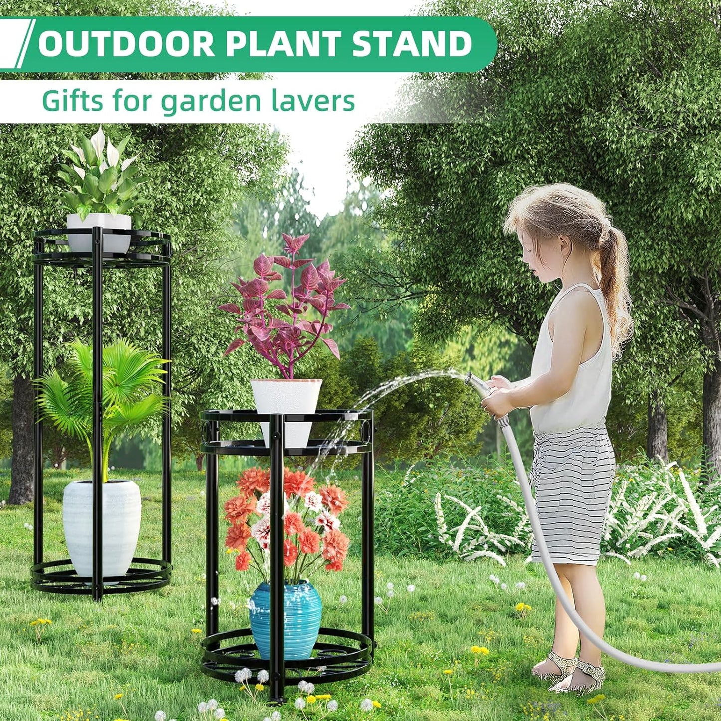 Simple Trending Round Plant Stand Indoor Outdoor, Waterproof Metal Tall 31” Plant Shelf Holder, Heavy Duty Flower Pot Display Rack, 2 Pack, Black