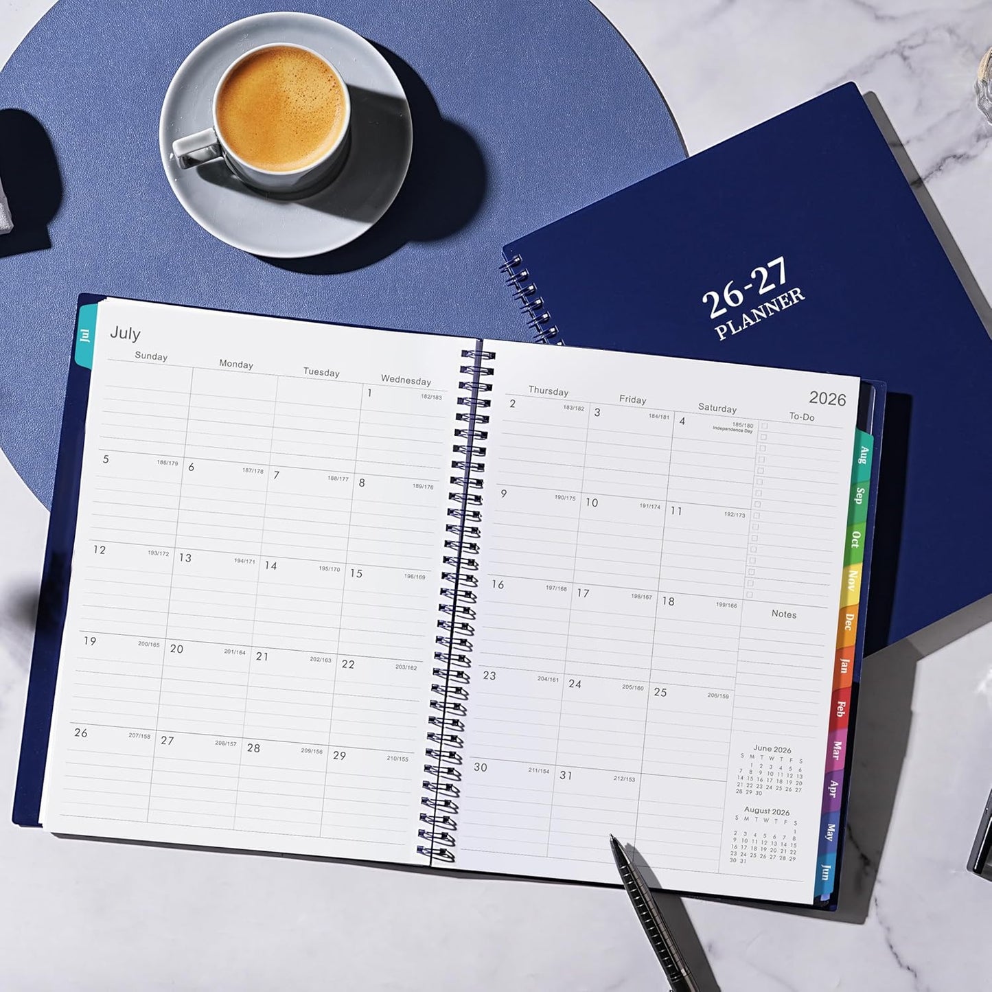 Academic Planner 2026-2027- 2026-2027 planner weekly and monthly, Jul.2026-Jun.2027, 9"×11", Planner 26-27 Weekly and Monthly Planner with Inner Pocket, Colorful Tabs, Twin-wire Binding - Navy