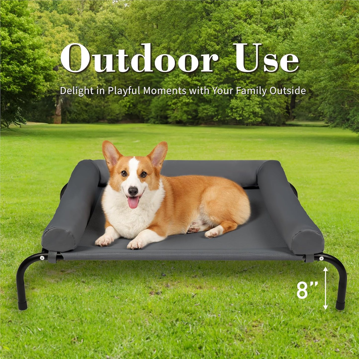 Cooling Elevated Dog Bed with Pillows,Portable Washable Raised Dog Cot Bed with Chew Proof Mesh and Metal Frame,No-Slip Rubber Feet for Indoor & Outdoor Use,Medium,Deep Grey