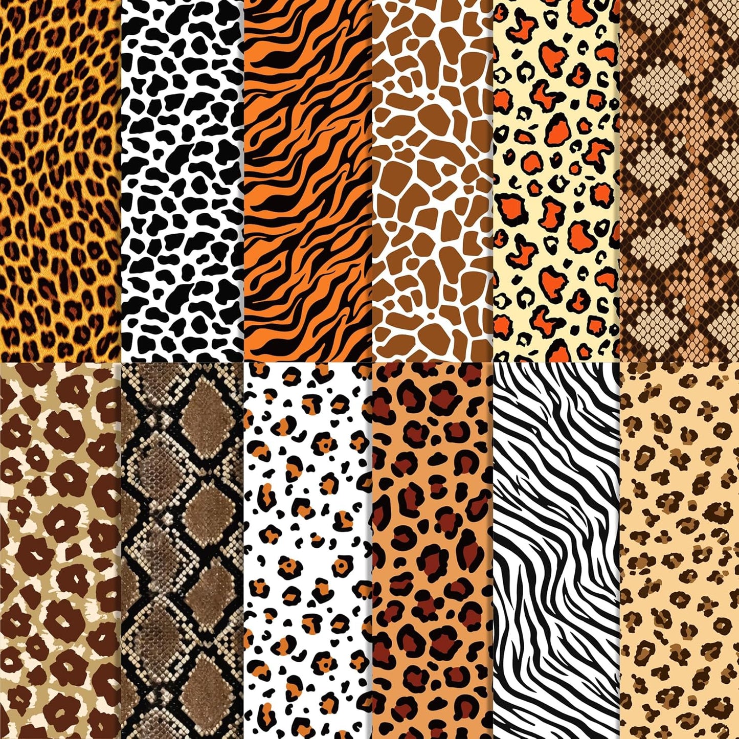 24 Sheets Animal Print Scrapbook Paper 11.8x11.8In Animal Print Pattern Paper African Safari Tiger, Giraffe, Zebra, Cheetah, and Leopard Prints Craft Papers Pad Supplies for African Safari Card Making