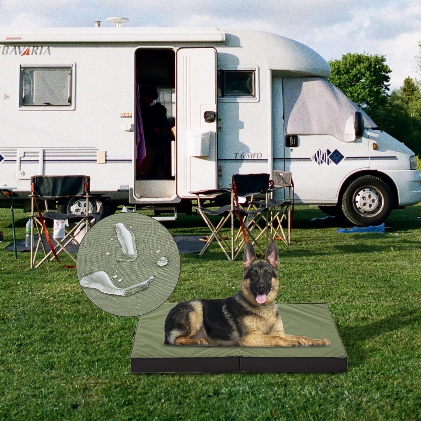 Outdoor Dog Beds for Large Dogs, Waterproof Dog Bed Portable Foldable with Washable Cover, Orthopedic for Outside Indoor, 41inch All Weather to Use