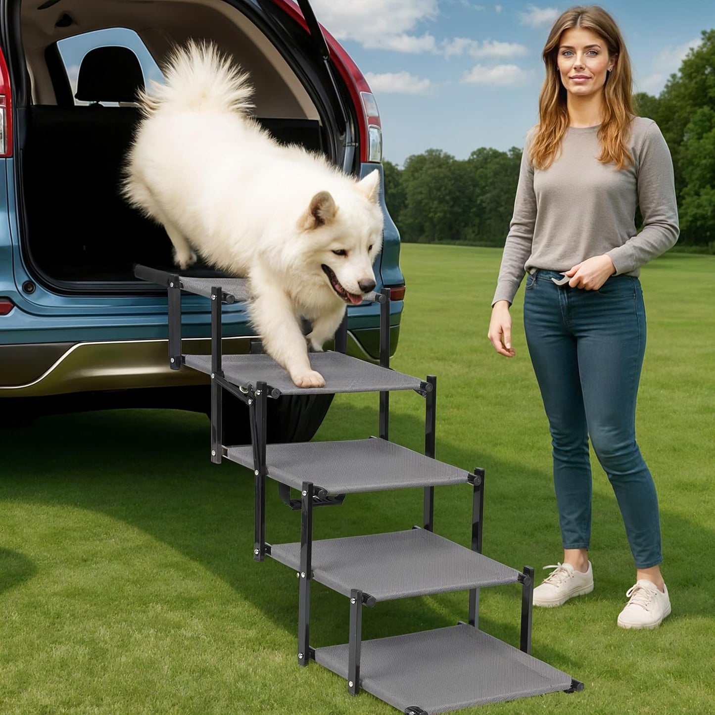 Dog Car Stairs – Portable Non-Slip Pet Stairs for High Cars, SUVs & Trucks, Foldable Design, 200 lb Support | EOSET
