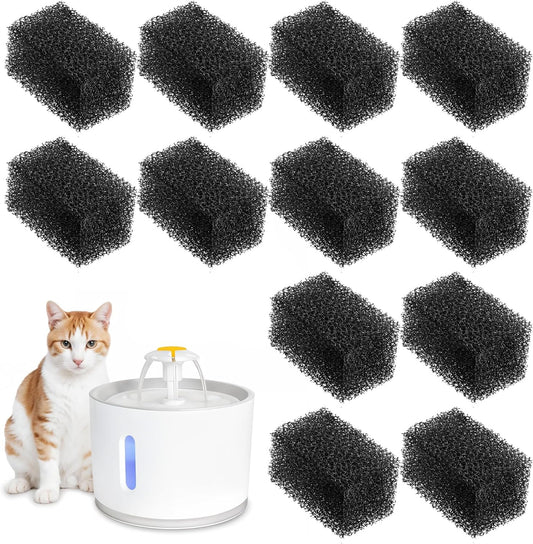12 Pcs Cat Water Fountain Sponge Filters Pet Fountain Replacement Filters Cat Sponges for 92oz/2.8L Pet Fountain Small Sponge Filter for Cat and Dog (Black)