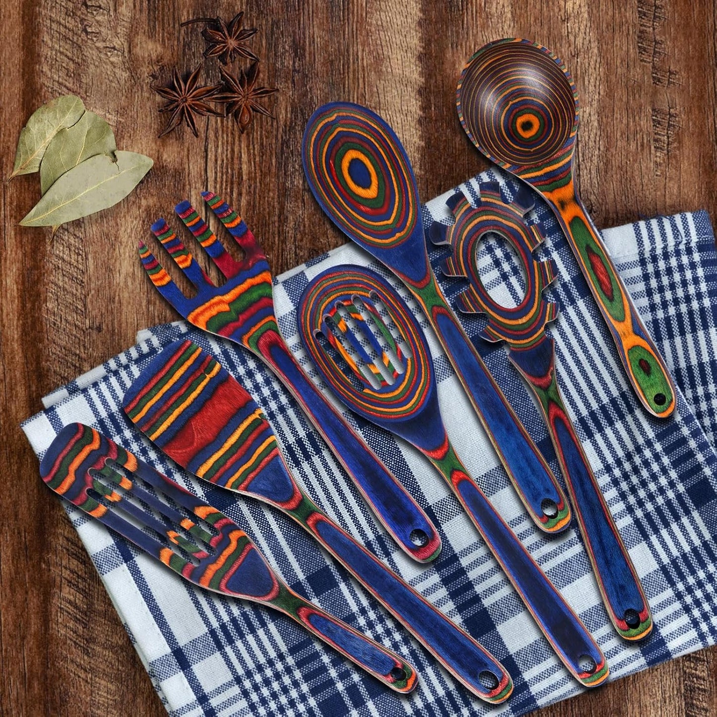 Wooden Spoons for Cooking – 7 Piece Pakkawood Kitchen Utensils Set with Spatulas, Spoons, Ladles, and Turner for Mixing, Serving & Cooking