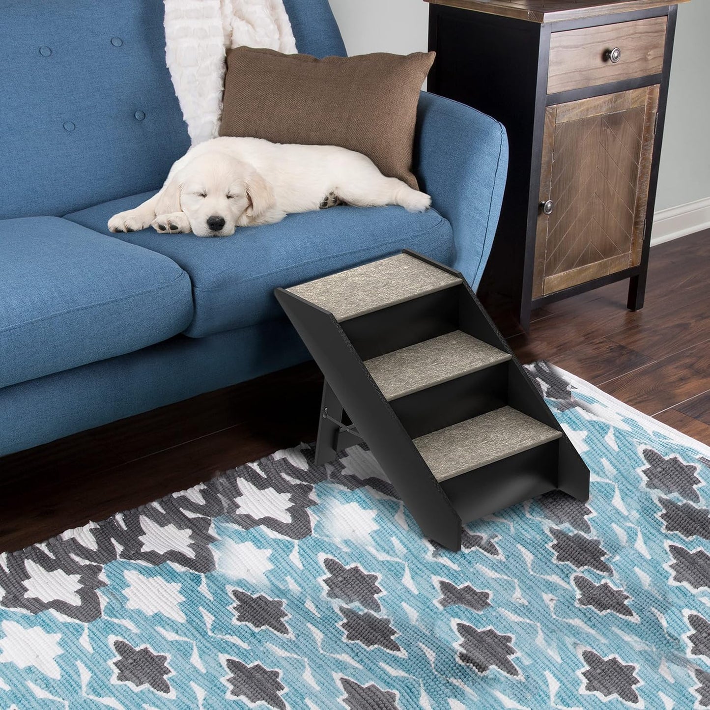 Pet Stairs – Safe and Durable Indoor or Outdoor Ramp with 3 Step Design – Cat or Dog Steps for Home and Vehicle by PETMAKER (Gray)