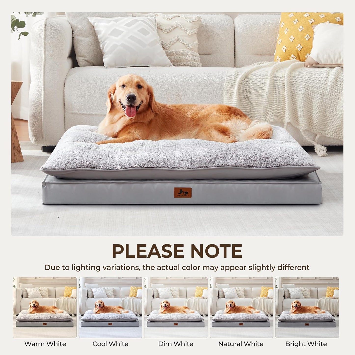 2-Pack Waterproof Dog Bed Large Size Dogs, Plush Cushion & Orthopedic Egg-Crate Foam Mattress for Senior Dogs, Washable Dog Crate Bed with Removable Cover, Light Grey