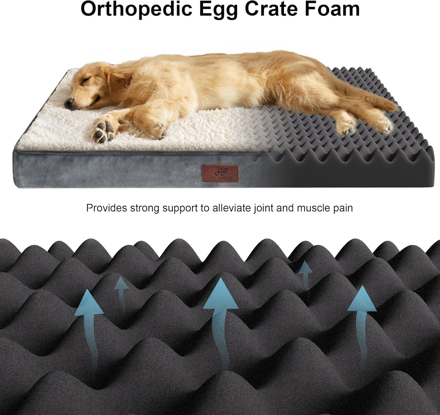Figopage Dog Beds Large Sized Dog Bed for Crate Large Dogs Bed Orthopedic Washable Pet Beds Waterproof Dogs Crate Pad Mat with Removable Cover Anti-Slip Bottom, 41 x 27 Inch