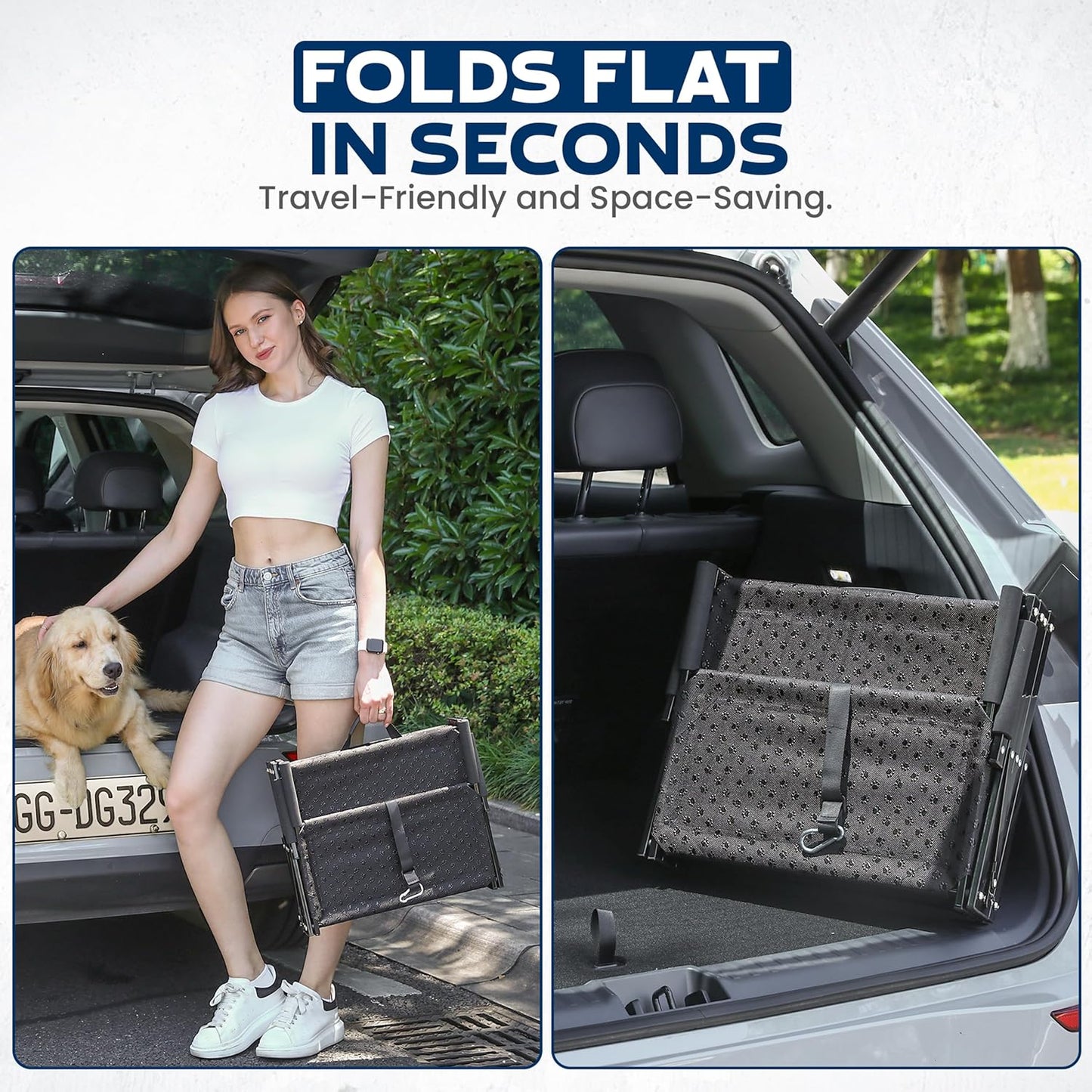 Dog Stairs for Large Dogs for Car | 5 Step Foldable Dog Stairs | 200lb Capacity | Non-Slip Rug Steps | XL Lift Harness Included | Pet Stairs for Large Dogs | Dog Steps for Truck & SUV | VERALUX