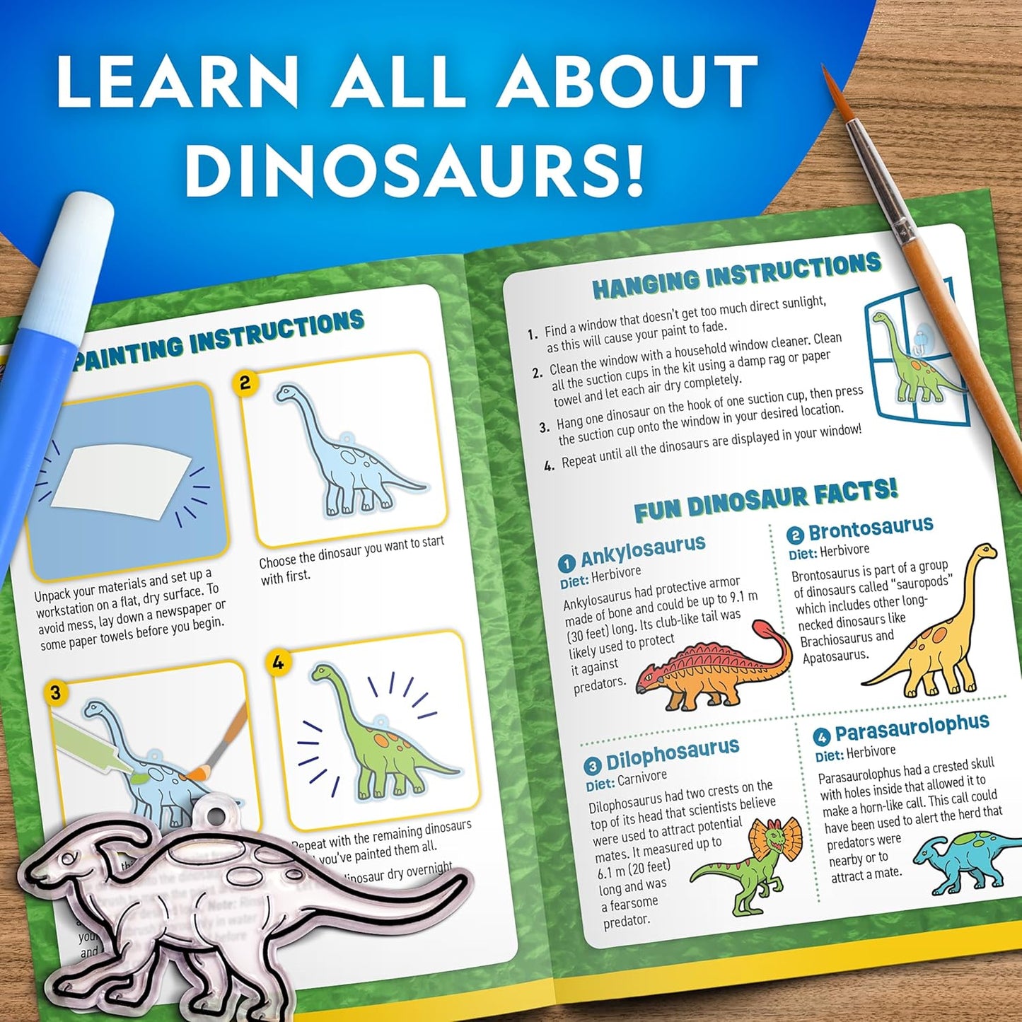 National Geographic Kids Stained Glass Kit - Glow in The Dark Dinosaur Toys, Kids Arts and Crafts Set, Window Sun Catchers, Kid Crafts Ages 4-8, Window Art Craft Kit, Suncatcher