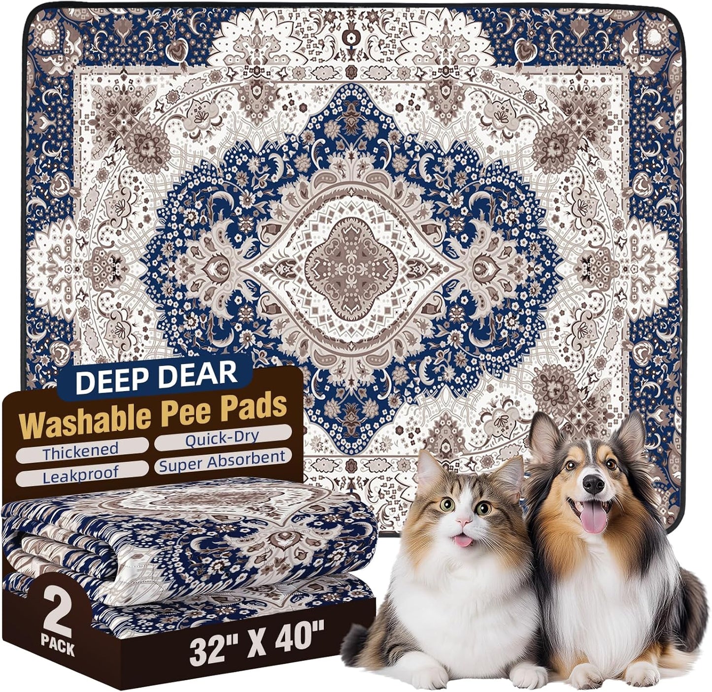 Washable Puppy Pads 40"x32" 2 Pack, Reusable Pee Pads for Dogs, Super Absorbent Dog Pee Pads Extra Large, Waterproof & Leak-Proof Dog Pads XXL, Non-Slip Training Pads for Pet Housebreaking