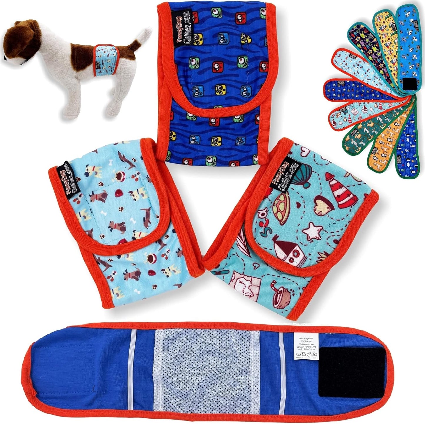 Pack of 3 Dog Belly Band Puppy Diapers Male Boy Belly Wrap Reusable Washable for Small Dog Breeds (S: Waist 11" - 13", Orange Trim)