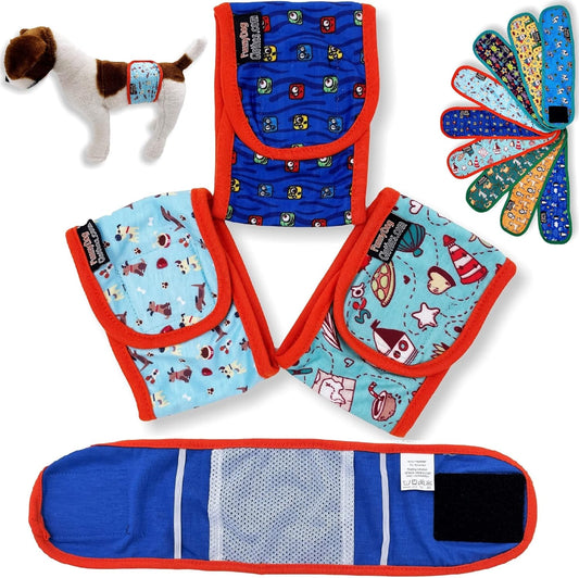 Pack of 3 Dog Belly Band Puppy Diapers Male Boy Belly Wrap Reusable Washable for Small Dog Breeds (S: Waist 11" - 13", Orange Trim)