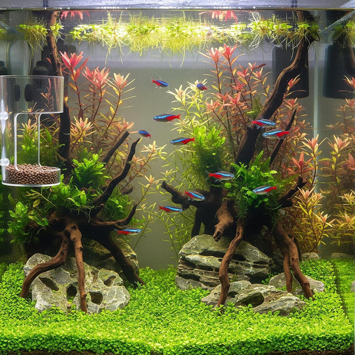 2PCS Fish Tank Feeding Tray, Fish Food Feeder with Suction Cup, Clear Aquarium Feeders, Cylindrical Fishes-Feeder, Round Aquariums & Fish-Bowls Accessories