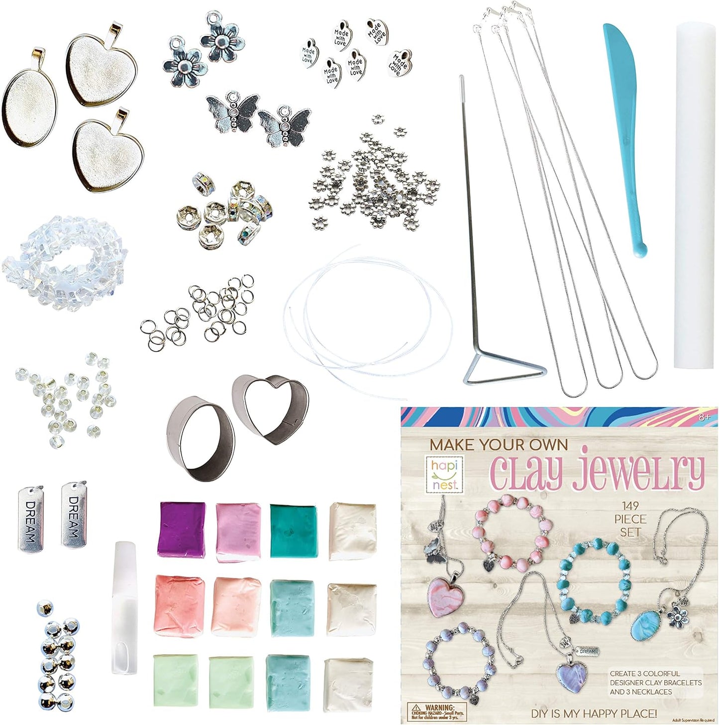 Hapinest Make Your Own Clay Jewelry Making Kit for Girls,Create 3 Bracelets & 3 Necklaces